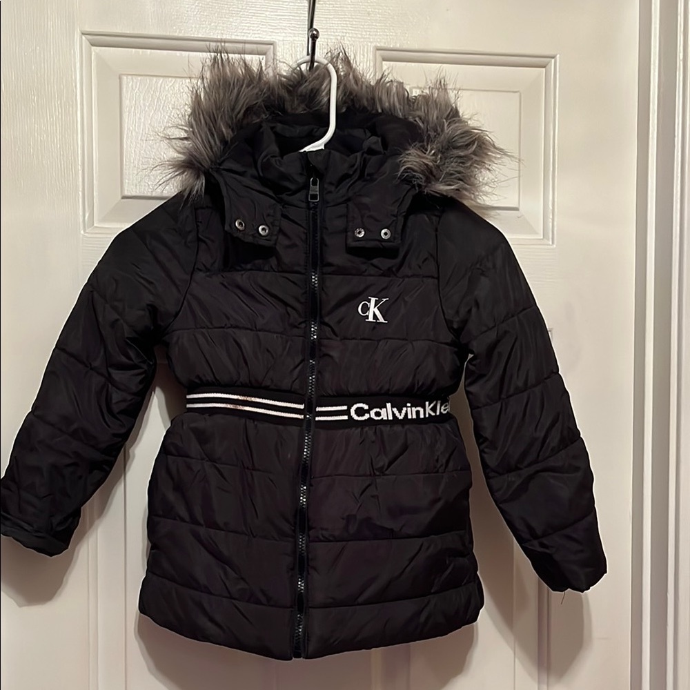 Calvin Klein Kids Black Puffer Jacket with Faux Fur Hood